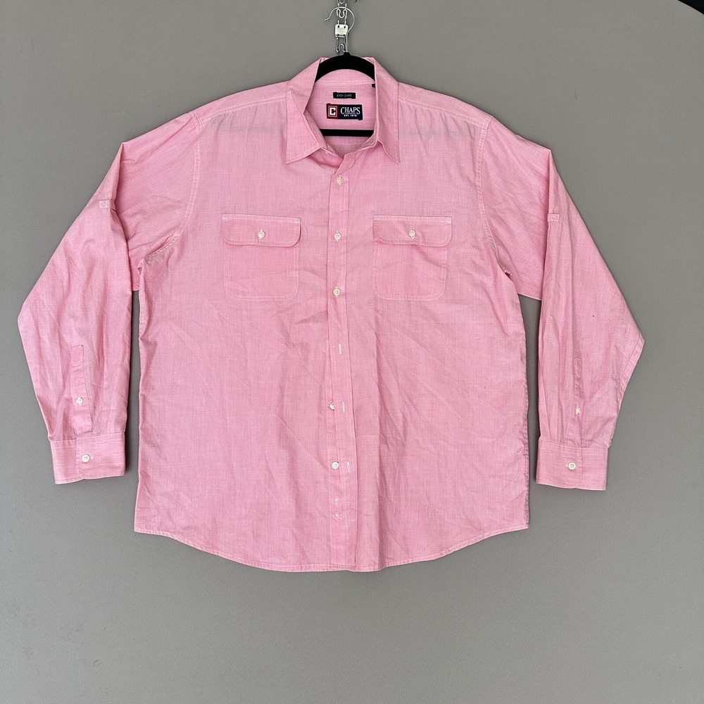 Chaps Mens Long Sleeve Button Down Pink Casual Outdoors Summer XL Cotton Blend